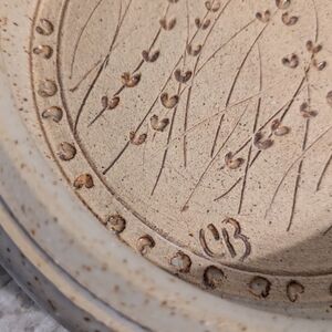 Ceramic Wall Art Signed Floral & Heart Round Bohemian Handcrafted Sand Colored